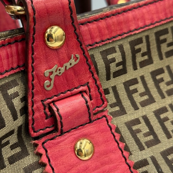 Fendi Red and Brown Monogram Tote - Picture 5 of 16